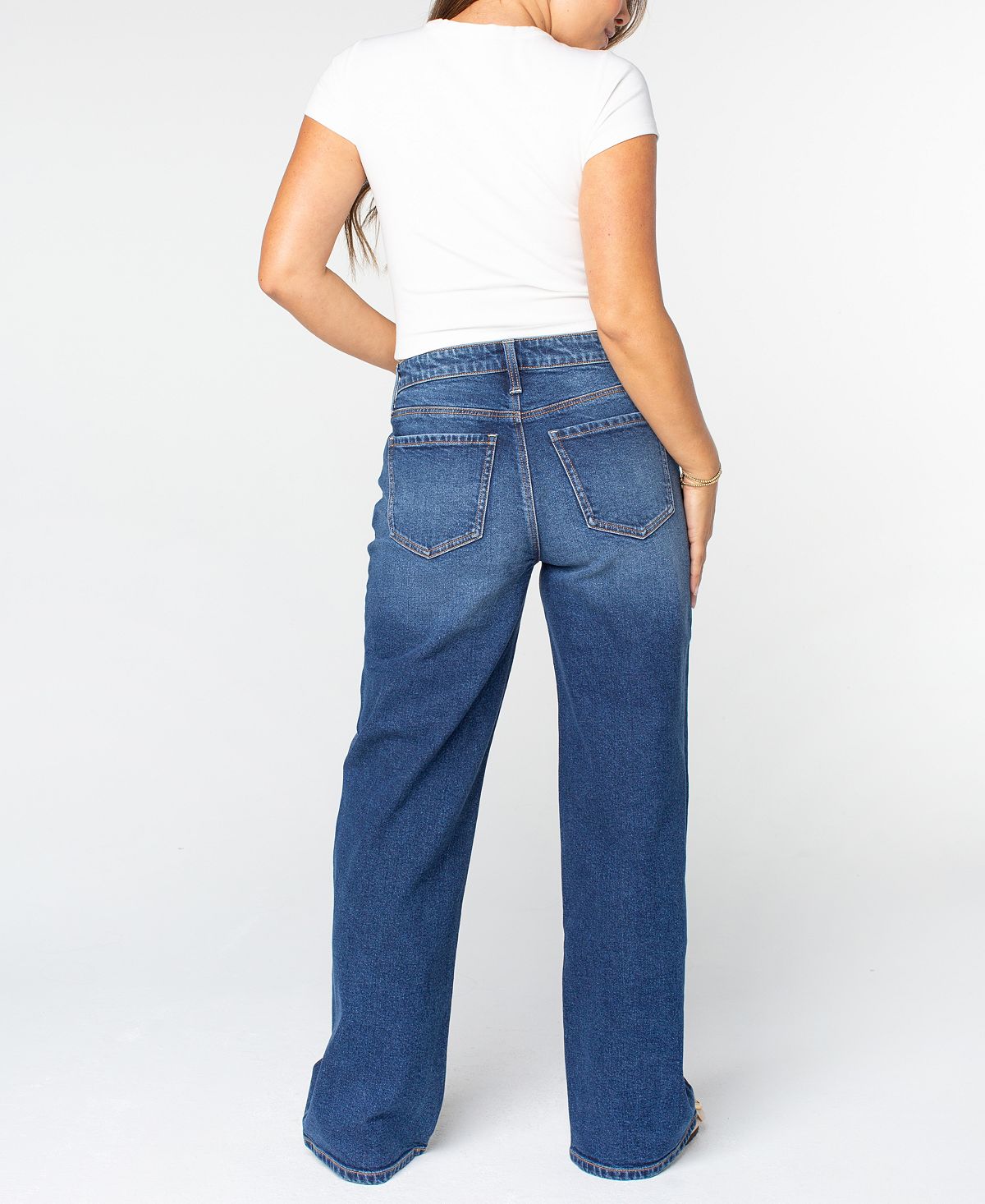 Celebrity Pink Juniors' Gingham Foldover-Waist Denim Jeans view 8 — MAYCSS fashion products
