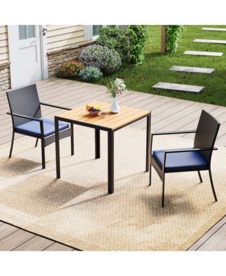 Patio Dining Set, Wicker Outdoor Table and Chairs with Umbrella Hole   Soft Cushion, Patio Furniture Set for Backyard, Garden, Poolside, Deck