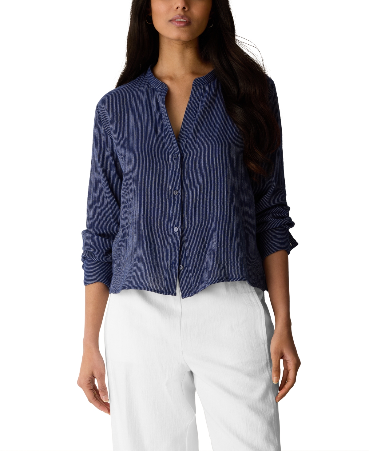 Eileen Fisher Women's Band Collar Cutaway Shirt, Regular, Plus And Petites
