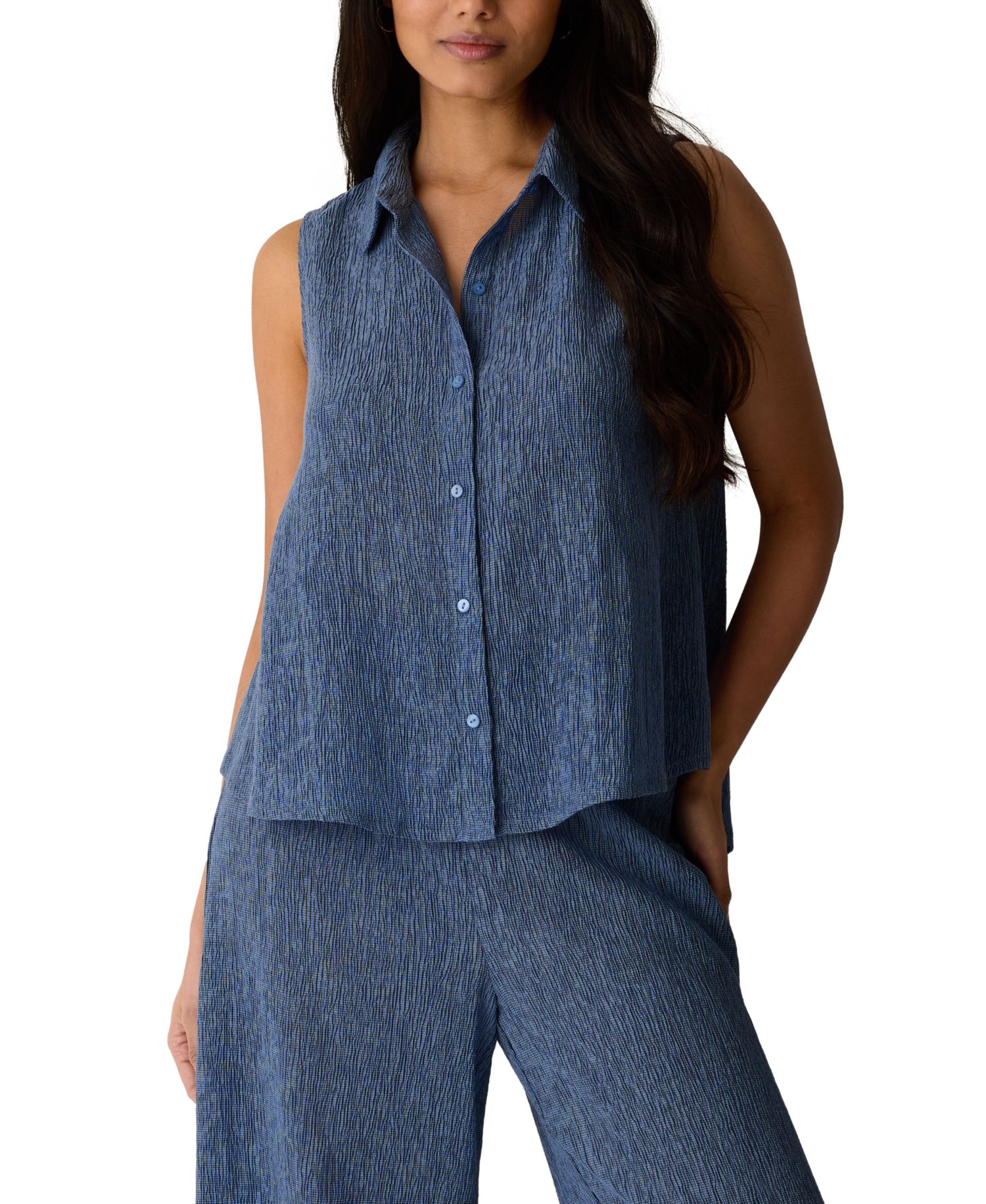 Women's Classic Collar A-Line Sleeveless Shirt, Regular And Plus