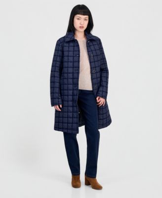 Women's Long Windowpane Quilted Coat