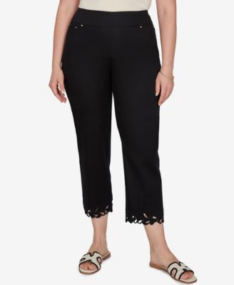 Plus Size Embroidered Cutout Denim Ankle Pants