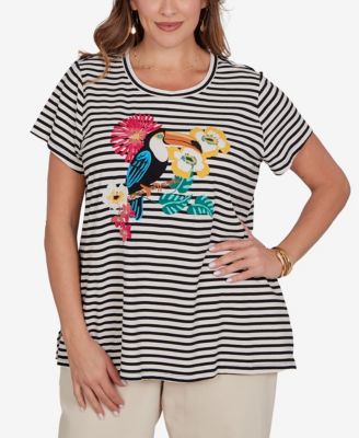 Plus Size Embellished Toucan Stripe Knit T-Shirt