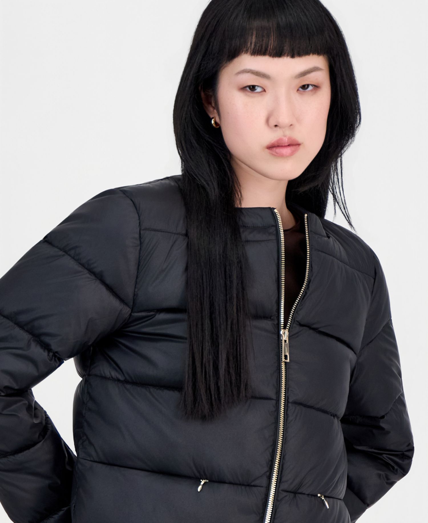 Women's Short Quilted Puffer Collarless Jacket