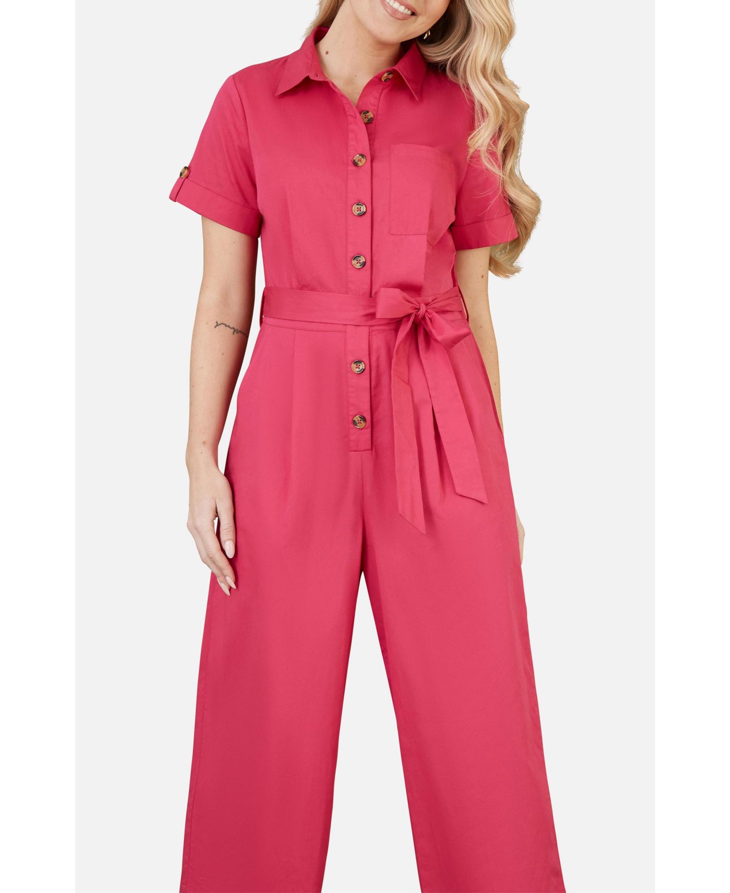 Женский комбинезон Yumi Button Up Utility Style Jumpsuit, цвет: Розовый — фото 6