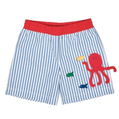 Little Boys Seersucker Swim Trunk With Octopus