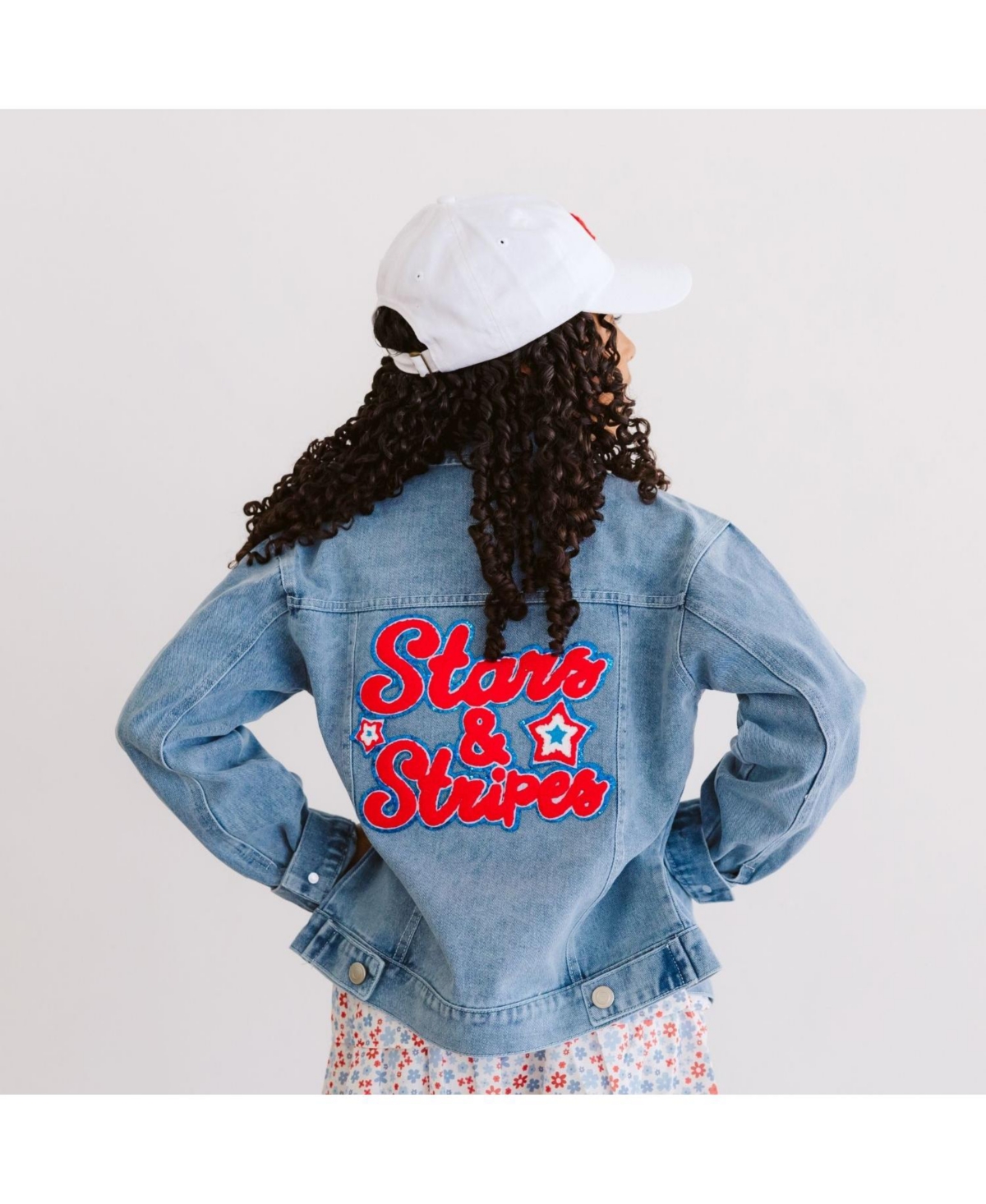 Sweet Wink Big Girls Stars and Stripes Patch Denim Jacket