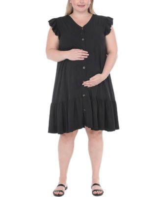 Plus Size Flutter-Sleeve Button-Front Tiered Maternity Dress