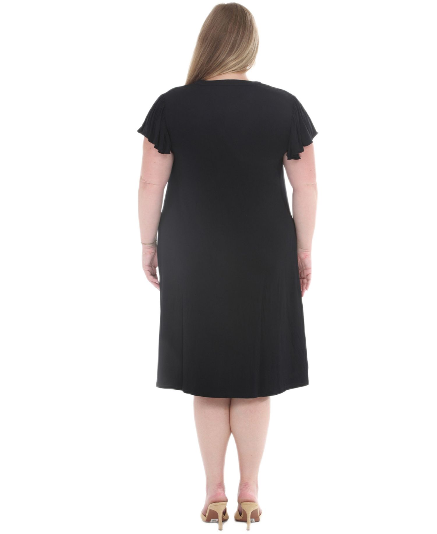 Plus Size Flutter-Sleeve Tie-Neck Maternity Dress
