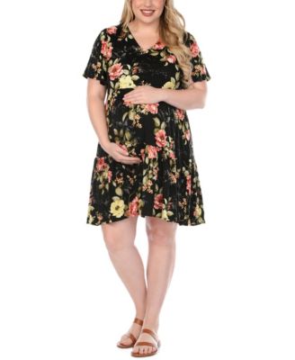 Plus Size Floral Print Short-Sleeve V-Neck Maternity Dress