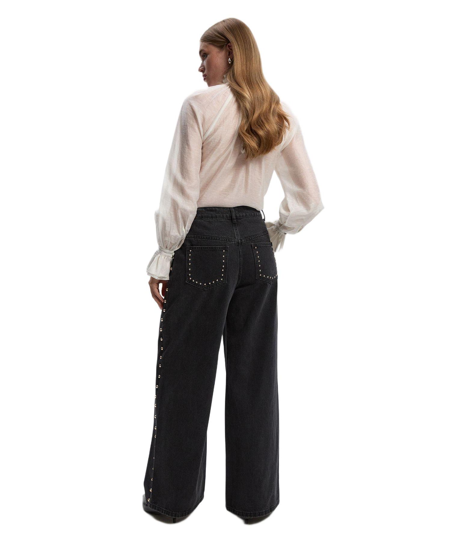 Women's Denim Studded Wide Leg Jeans