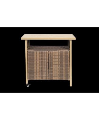 Outdoor Wicker Bar Cart with Glass Top and Wheels
