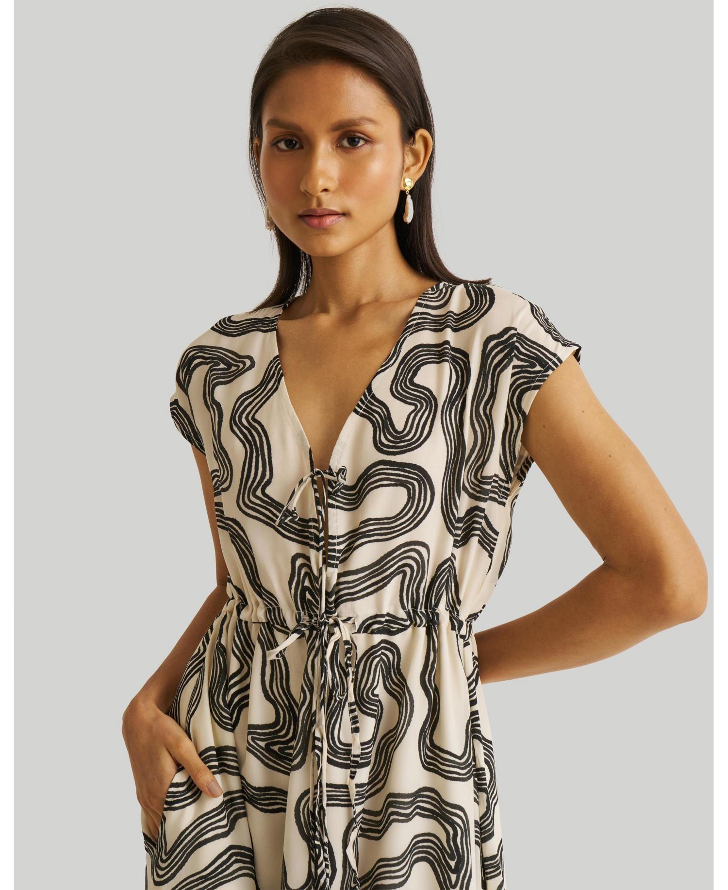 Women's Deep V-neck Gathered Dress