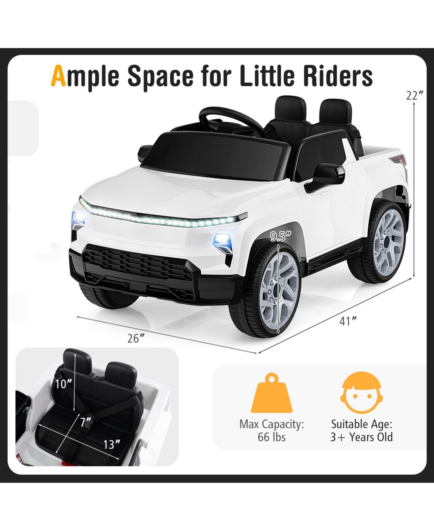 Детская игрушка Slickblue 12V Remote-Control Ride-On Truck, Ages 3+, цвет: Белый — фото 2