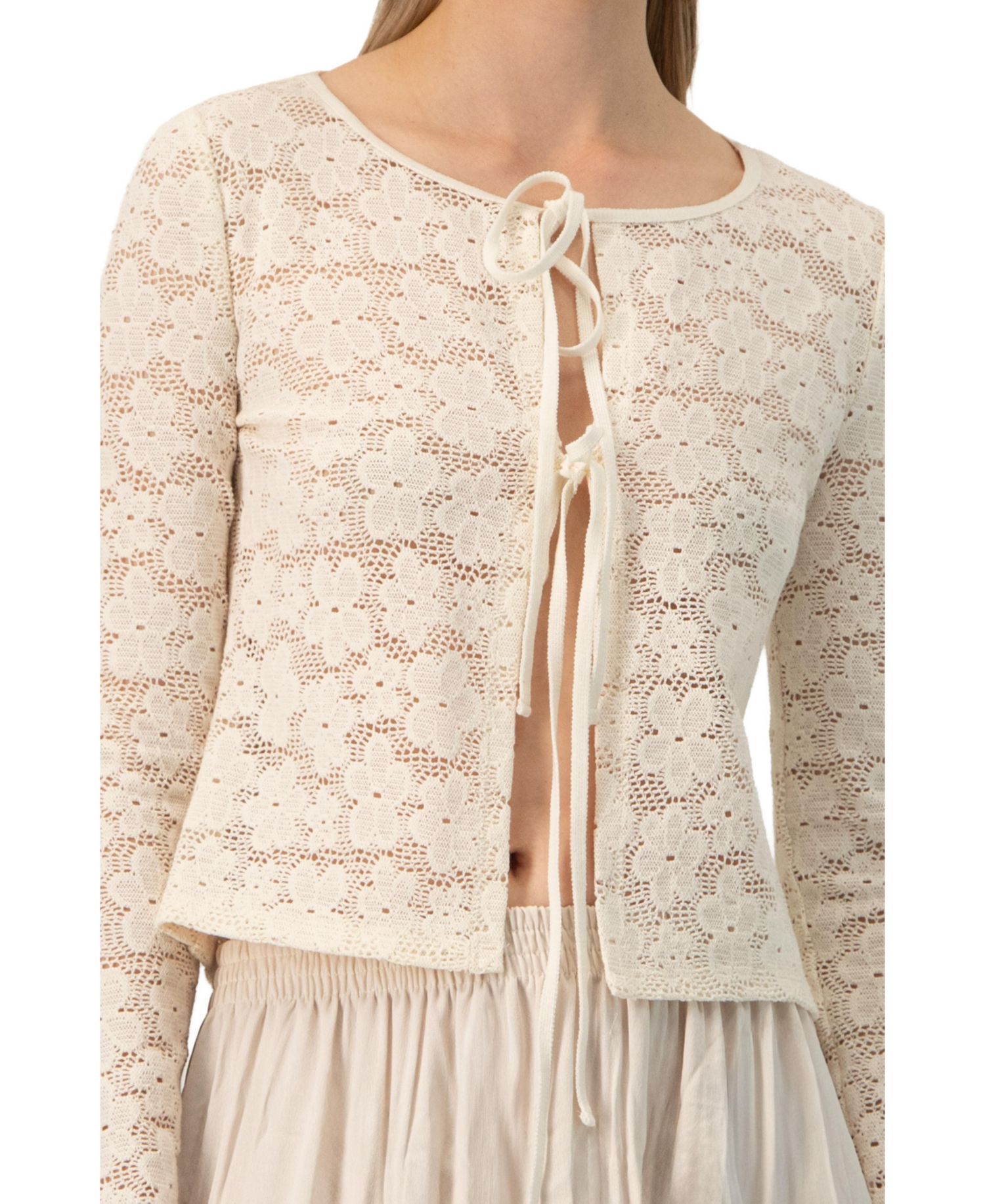 Women's Long Sleeve Knitted Lace Straight Blouse