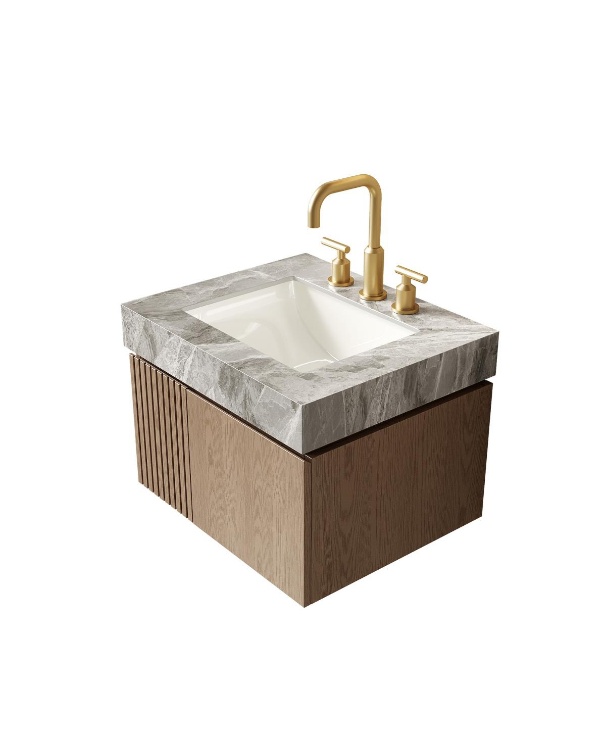 Sillysis Inches Wall Mount Bathroom Vanity with Sintered Stone Top, Ceramic Undermount Sink, Soft Close Storage Cabinet
