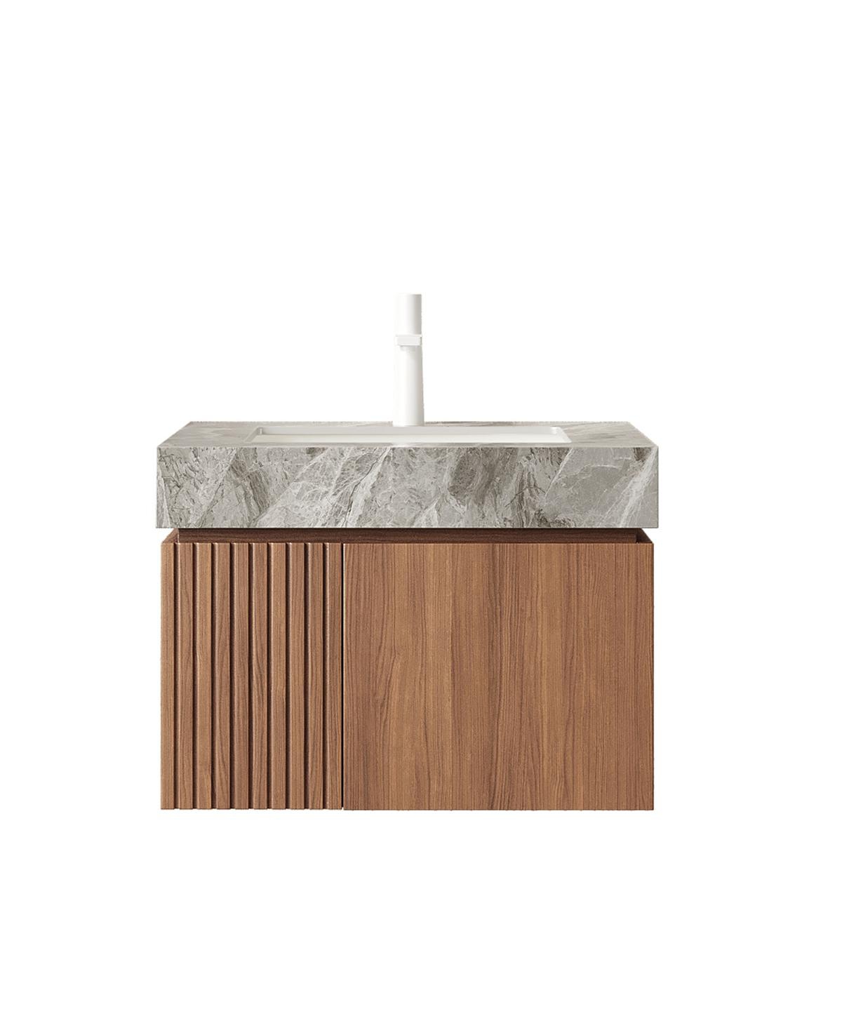 Sillysis Wall Mounted Bathroom Vanity, Luxury Sintered Stone Countertop, Undermount Ceramic Sink, Soft Close Storage Cabinet