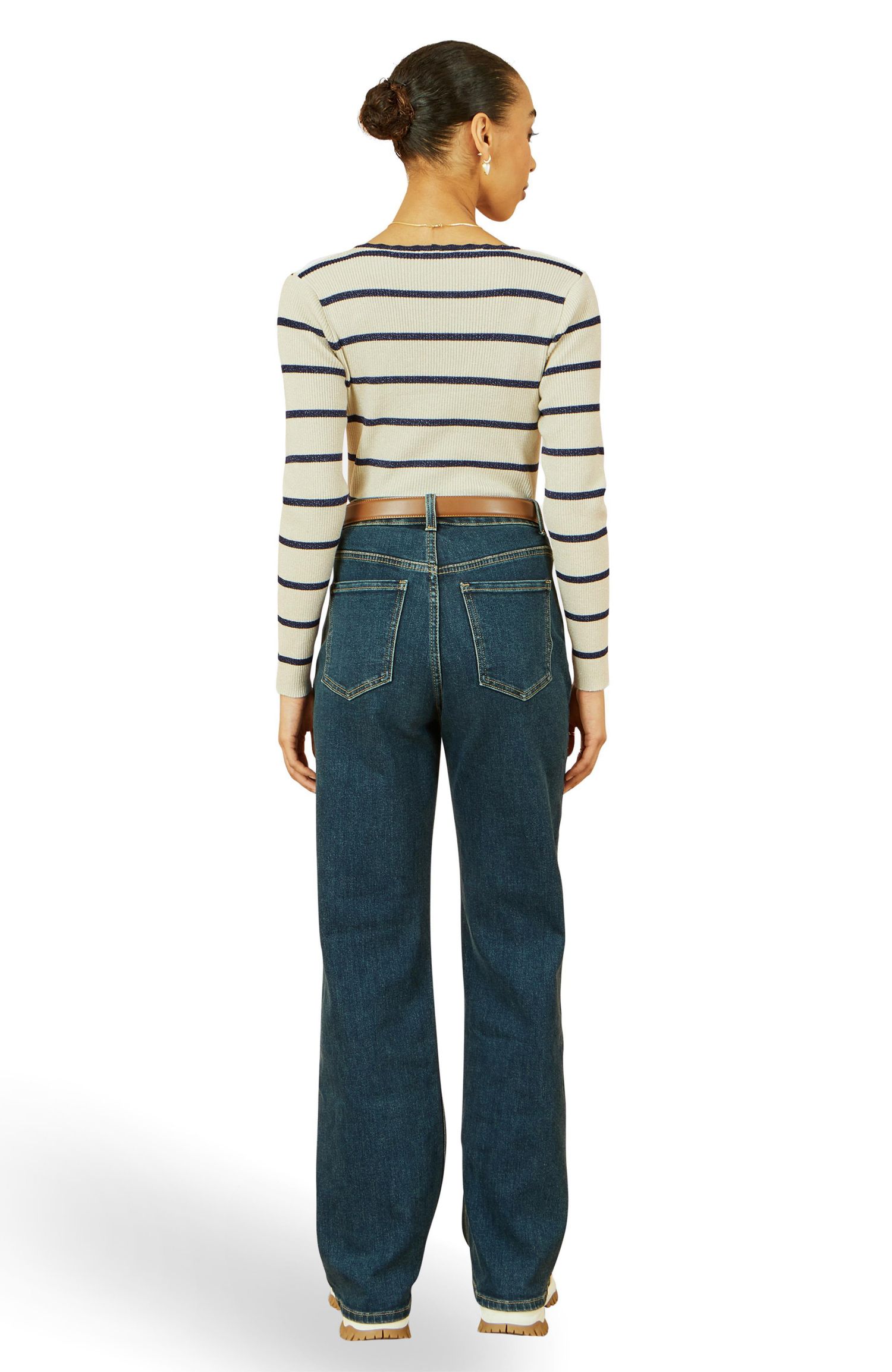Women's Metallic Stripe Knitted Ribbed Top
