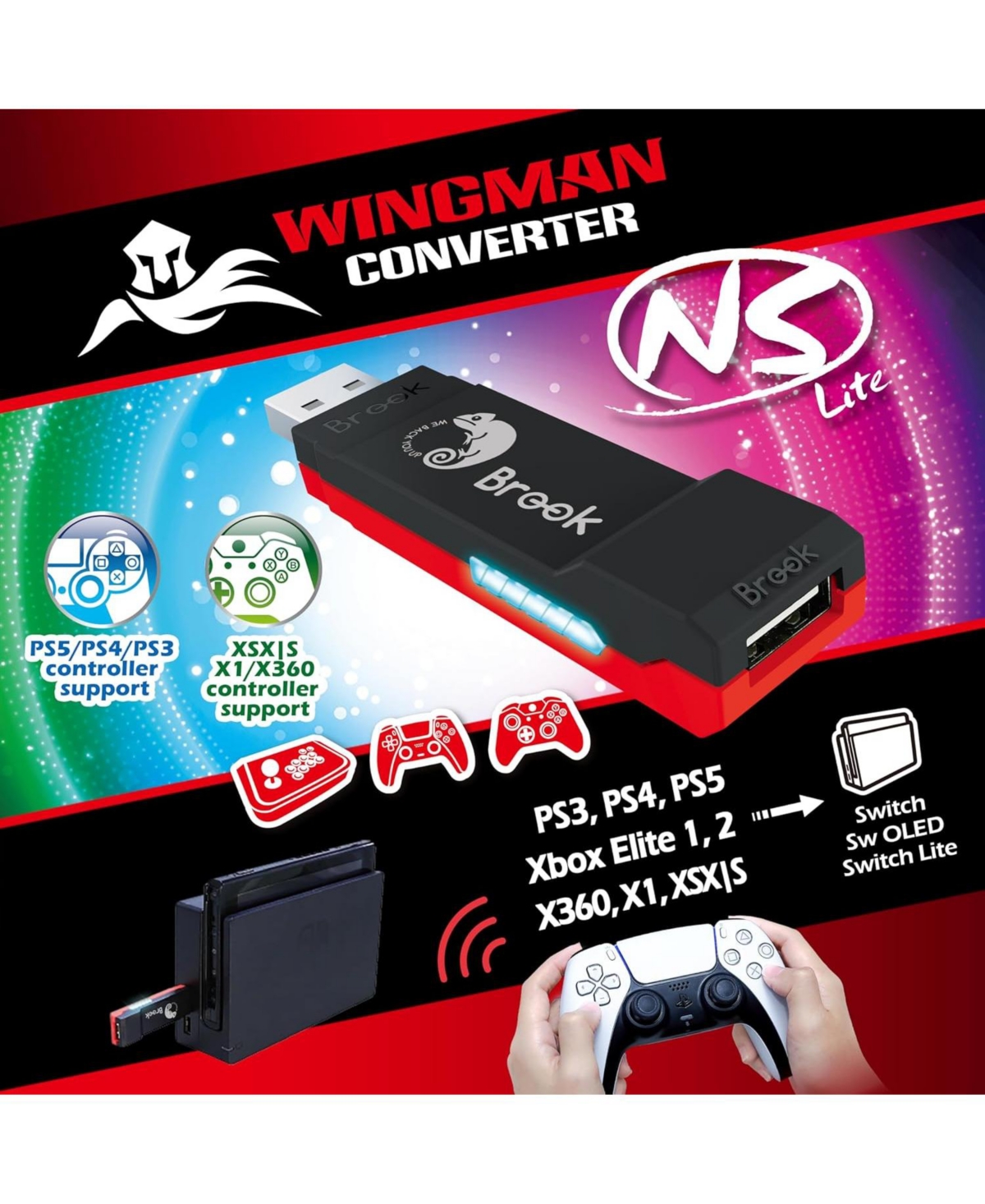 Brook Wingman Ns Lite Wireless Controller Adapter for Nintendo Switch, Nintendo Switch 2 and Pc