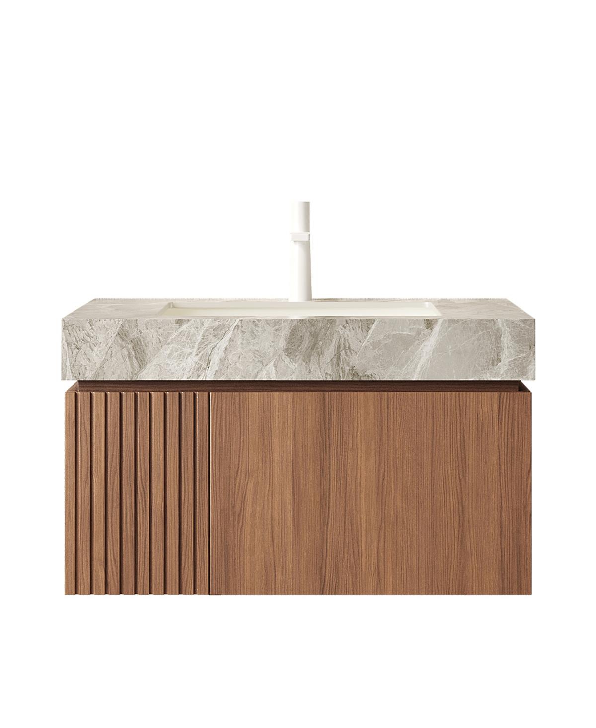Sillysis Wall Mounted Bathroom Vanity, Luxury Sintered Stone Countertop, Undermount Ceramic Sink, Soft Close Storage Cabinet