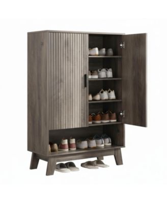 Fluted Shoe Cabinet 4 Flip Drawers Slim Entryway Storage Organizer