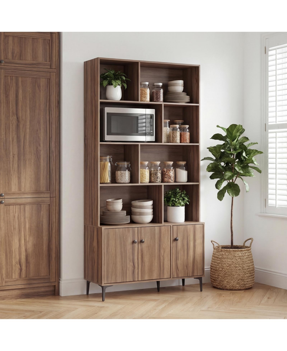 Gymax Bookshelf with Doors 5 Tier Floor Standing Bookcase with 2 Anti Tipping Kits