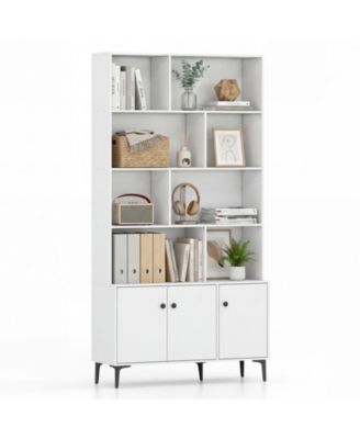 Bookshelf with Doors 5 Tier Floor Standing Bookcase with 2 Anti Tipping Kits