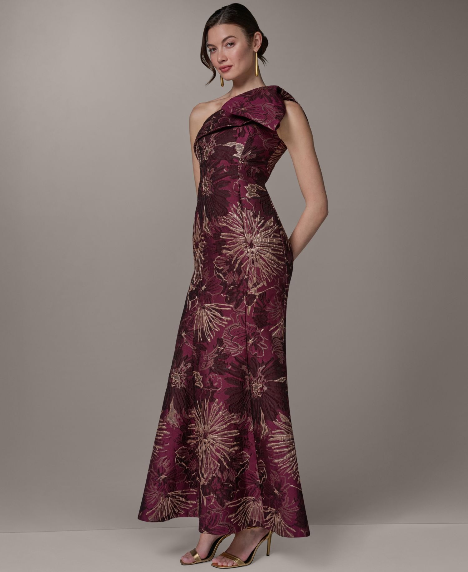 Petite Metallic One-Shoulder Gown