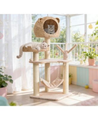 Multi Level Cat Tree with Condo Hammock and Rotatable Hanging Balls for Indoor Cats