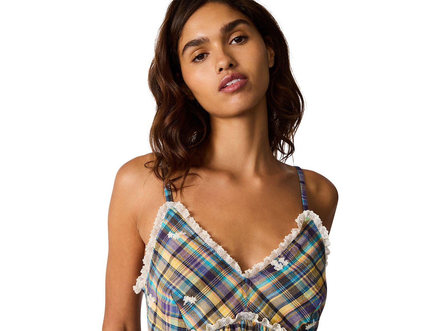 Женский топ Steve Madden Bryna Sleeveless Embroidered Plaid Peplum, цвет: Коричневый клетчатый — фото 5
