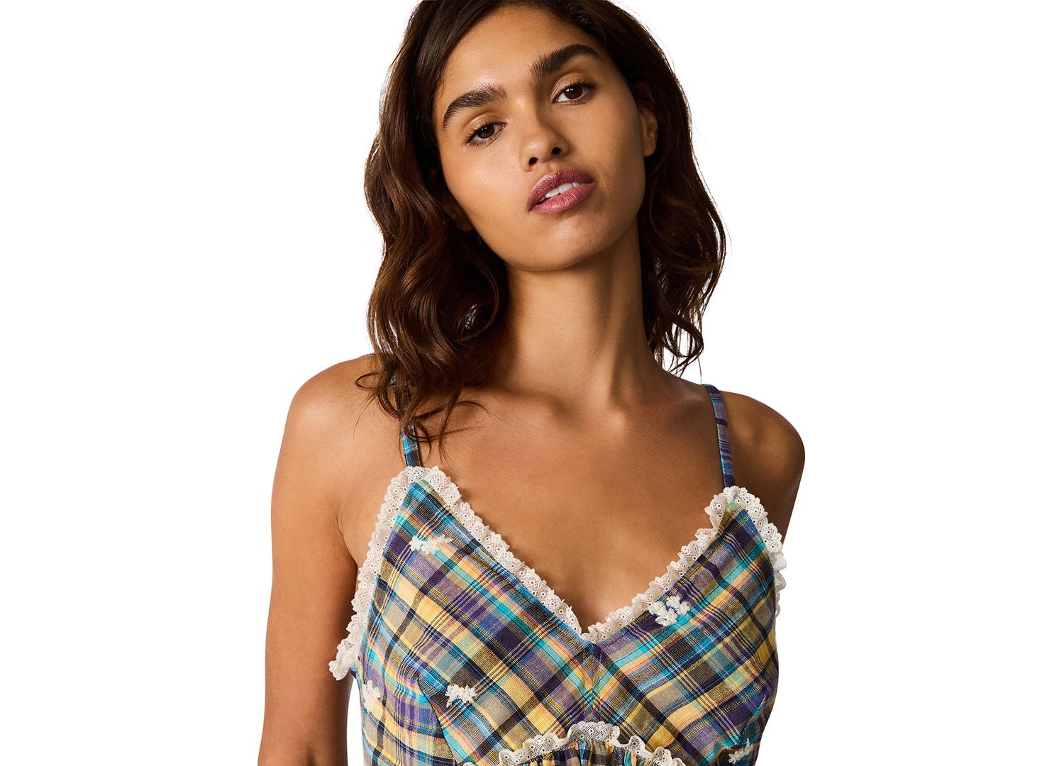 Women's Bryna Sleeveless Embroidered Plaid Peplum Top