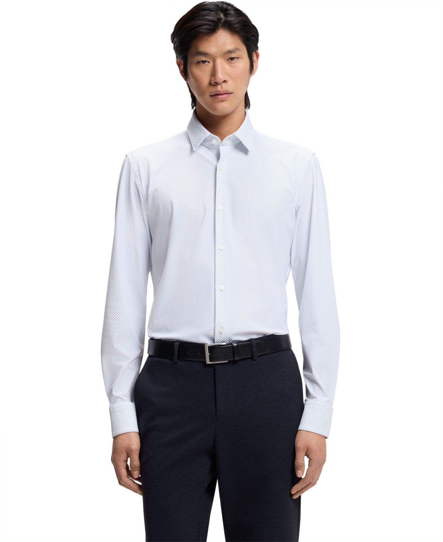 Мужская рубашка Hugo Boss Printed Performance-Stretch Slim-Fit Dress Shirt, цвет: Белый — фото 1