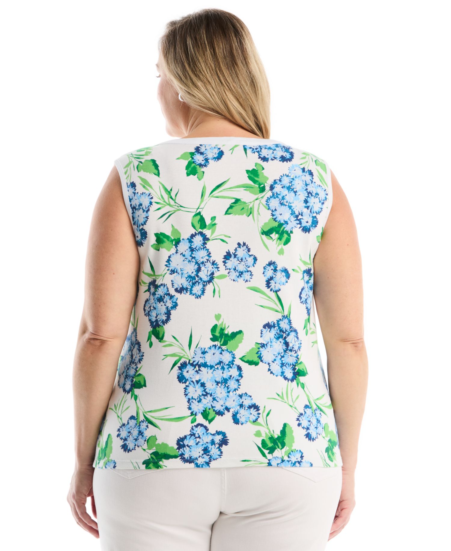 Plus Size Pom Floral Print Button-Front Sleeveless Tank Top