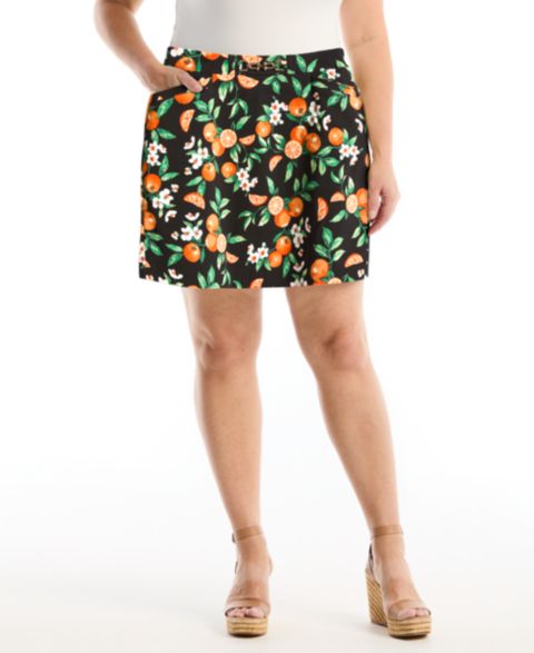Женская юбка-шорты Rafaella Plus Size Orange Print Horse Bit Belted Skort, цвет: Nectarine