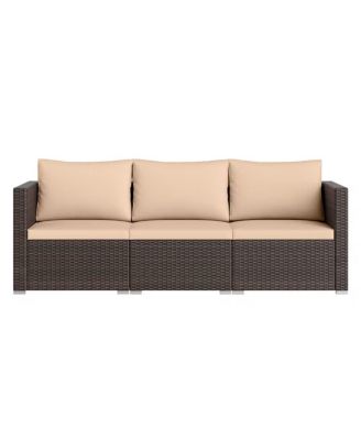 3-Piece Patio Sectional Sofa Set, PE Rattan Modular Couch with Cushions