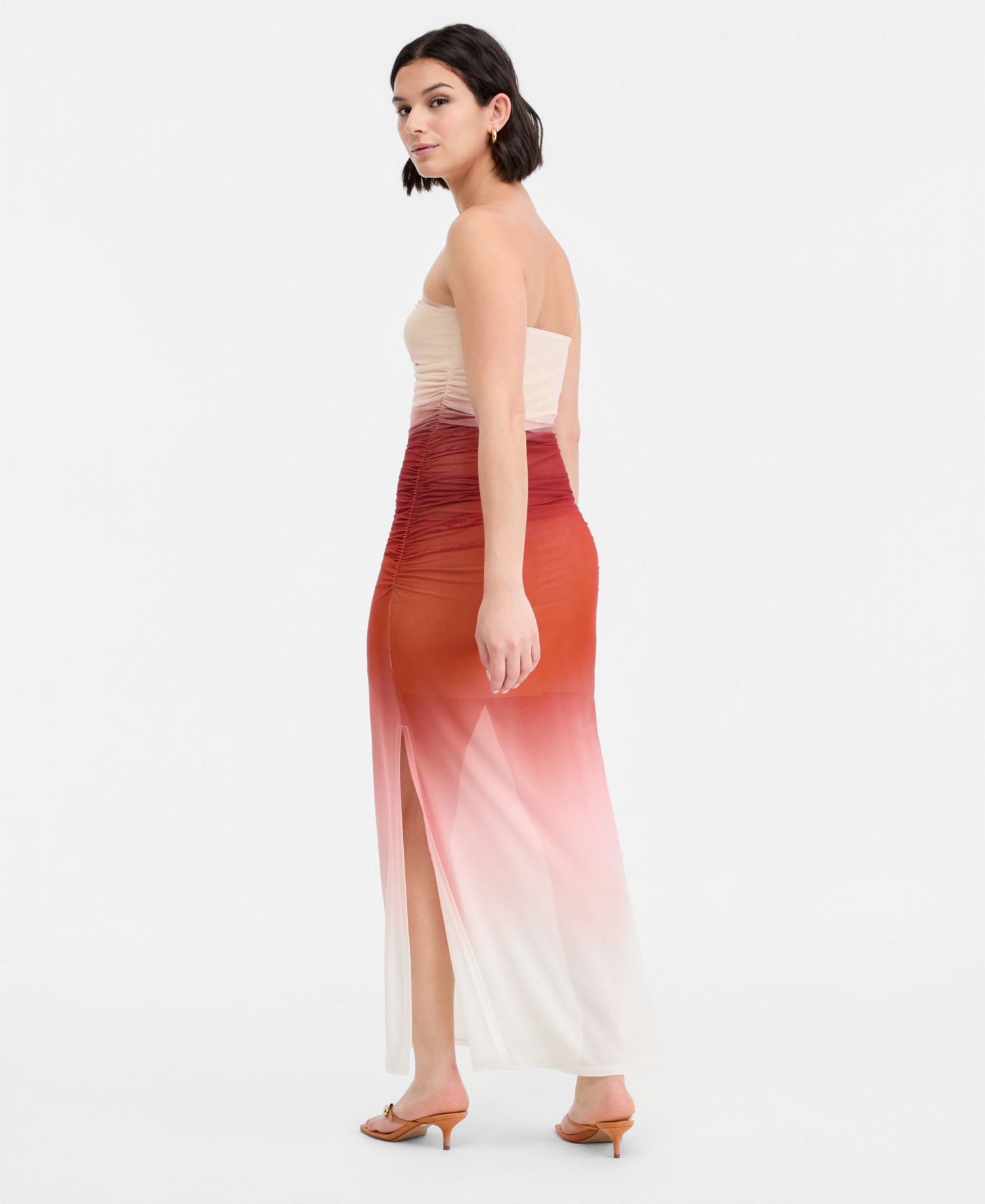Women's Ombr&eacute; Mesh Hardware-Trim Strapless Dress