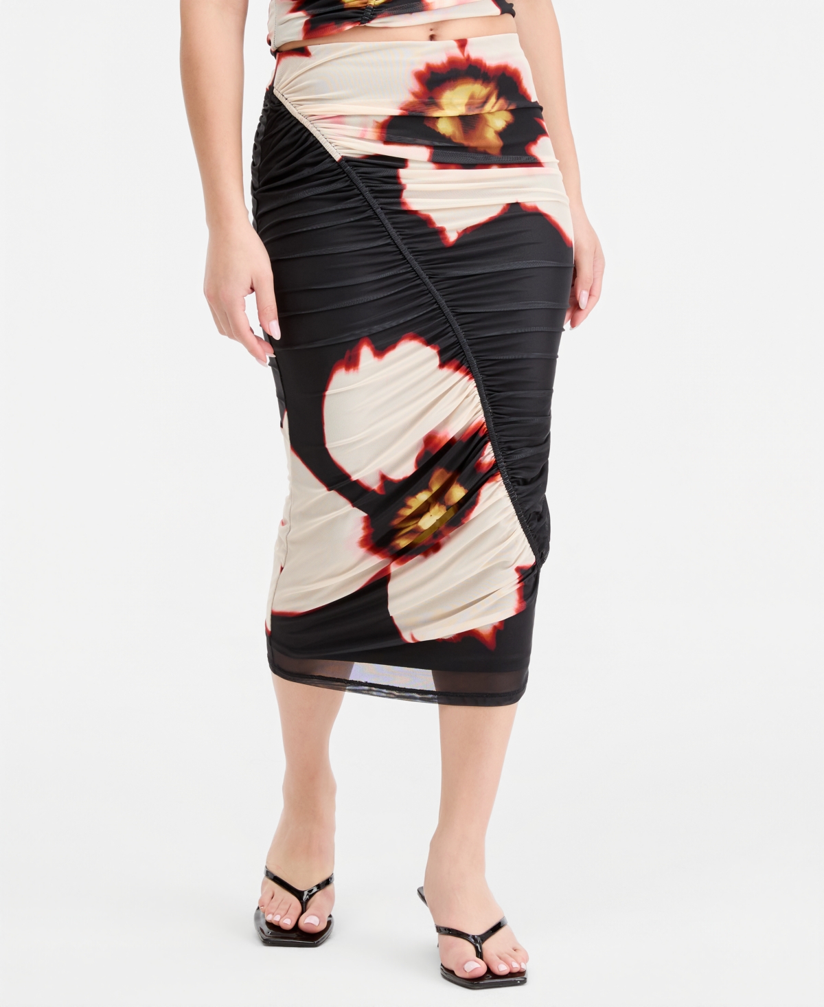 Bar Iii Women's Plaid Mesh Ruched Bodycon Midi Skirt, Macy's Exclusive