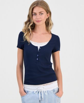 Juniors' Layered-Look Short-Sleeve Henley