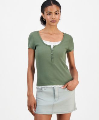 Juniors' Layered-Look Short-Sleeve Henley