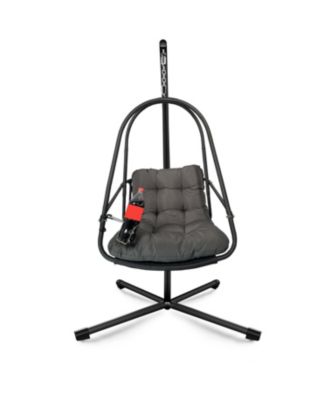 Rattan Egg Hanging Chair with C Type bracket, Indoor Outdoor, Patio Wicker Hammock Chair, 350lbs Capacity, for Patio Balcony Backyard