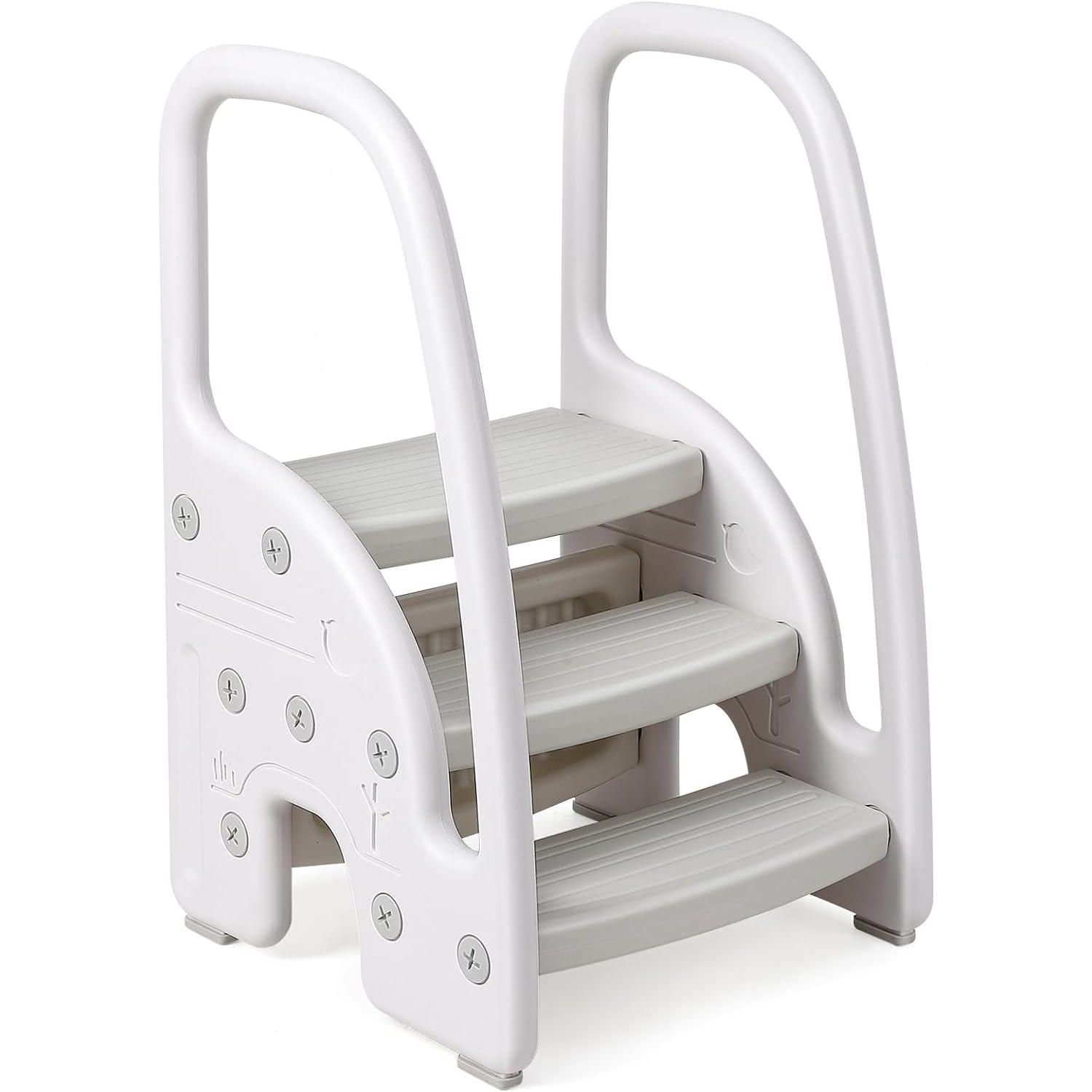 3 Step Toddler Step Stool with Handles, Lightweight Non-Slip Standing Helper for Bathroom, Kitchen and Potty Training