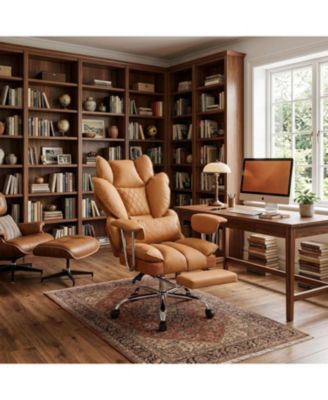 Big and Tall Office Chair with Pocket Spring Cushion, Ergonomic Desk Chair with Footrest, Adjustable Armrests and Lumbar Support, PU Leather