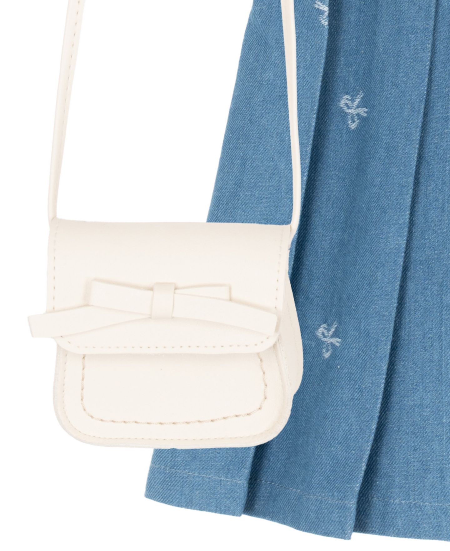 Платья Rare Editions Demin Bow Pleated Dress with Bag, 2-Piece Set для девочек, цвет: Синий — фото 7