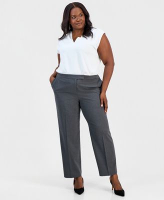 Plus Size Machine Washable Straight-Leg High-Rise Pants