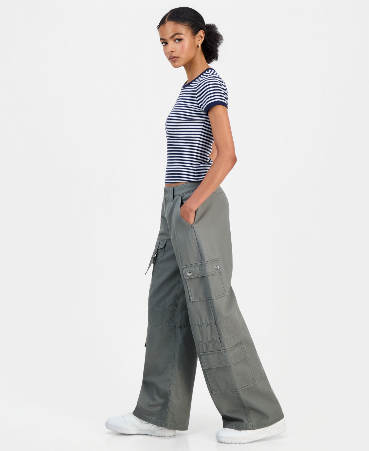 Женские брюки Celebrity Pink Juniors' High-Rise Wide-Leg Cargo, цвет: Пыльный оливковый — фото 7
