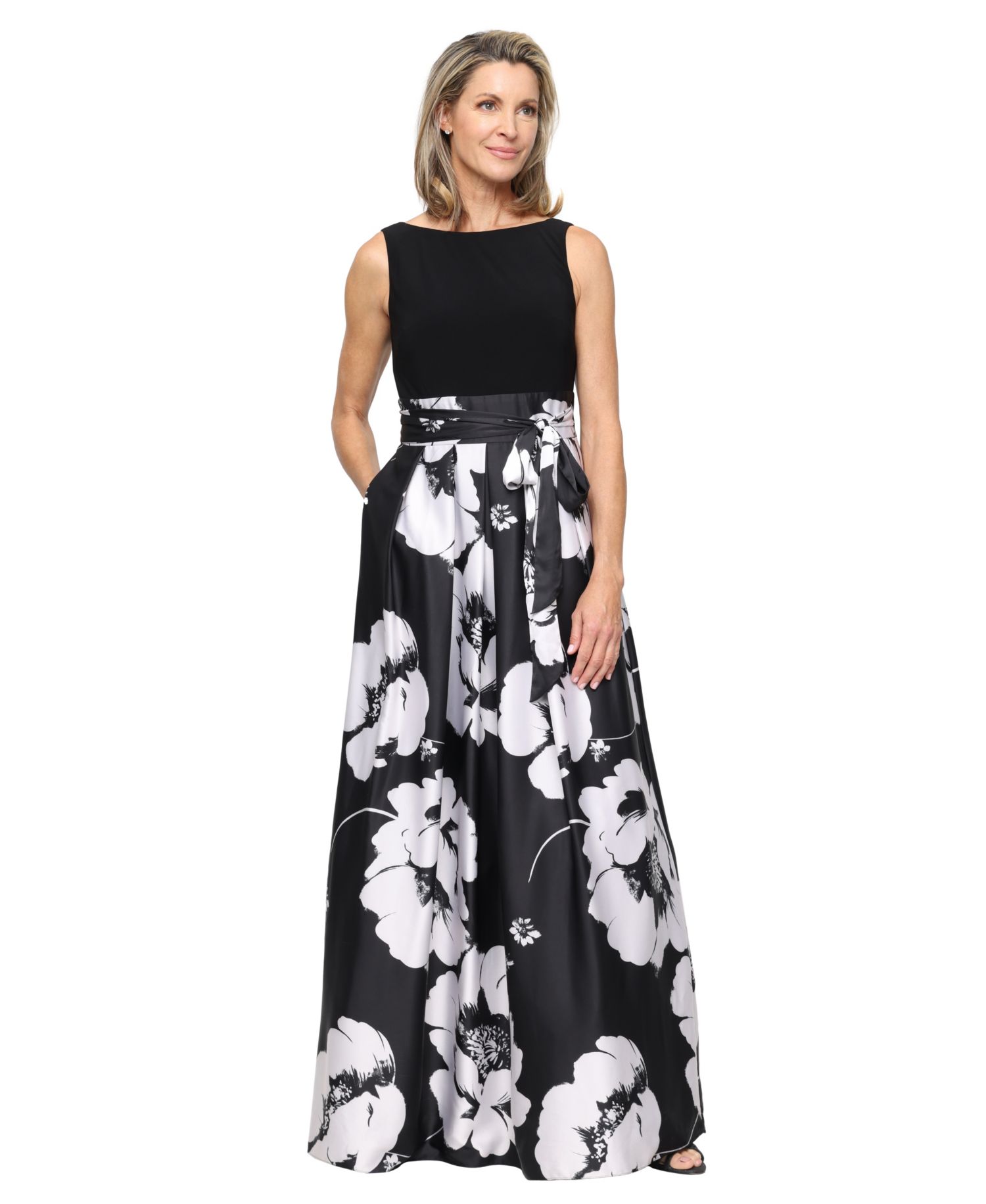 Petite Boat Neck Sleeveless Ball Gown