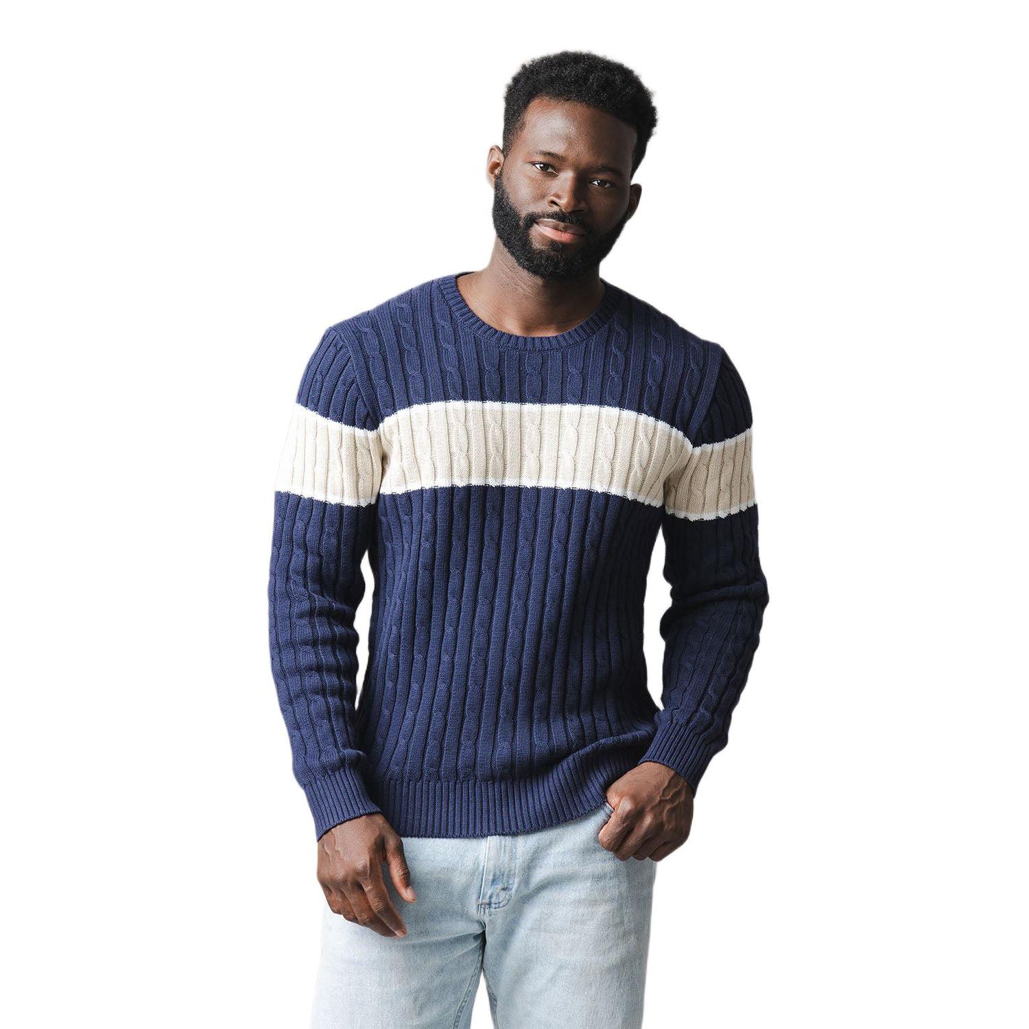 Men's Organic Crew Neck Cable Sweater