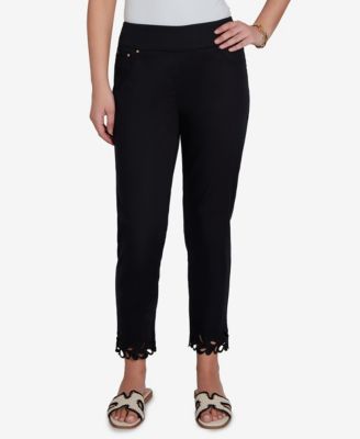 Petite Embroidered Cutout Denim Ankle Pants