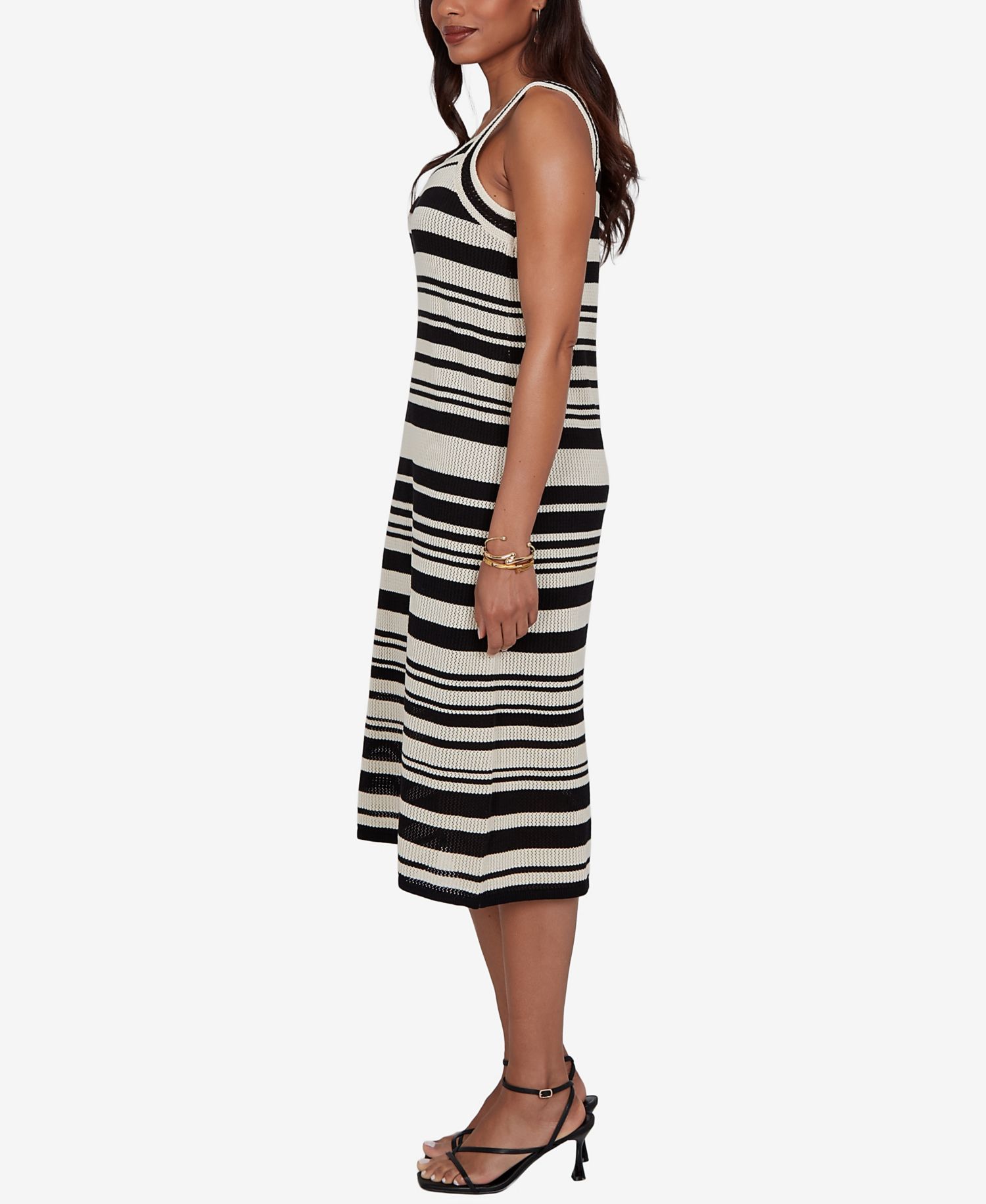 Petite Striped Mesh Sleeveless Sweater Dress