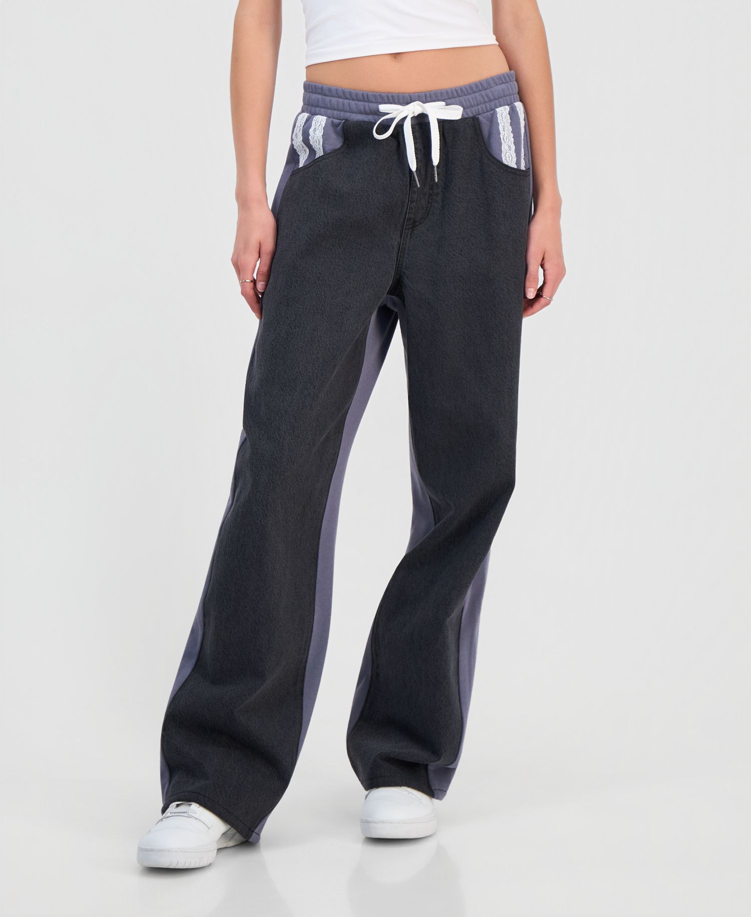 Juniors' Hybrid Denim Wide Leg Sweatpants